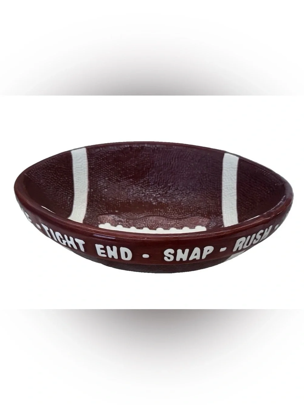Boston Warehouse 3Pc Ceramic Football Chip Bowl & Plates Set Game Day / Tailgate
